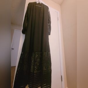 Open black abaya with sheer design